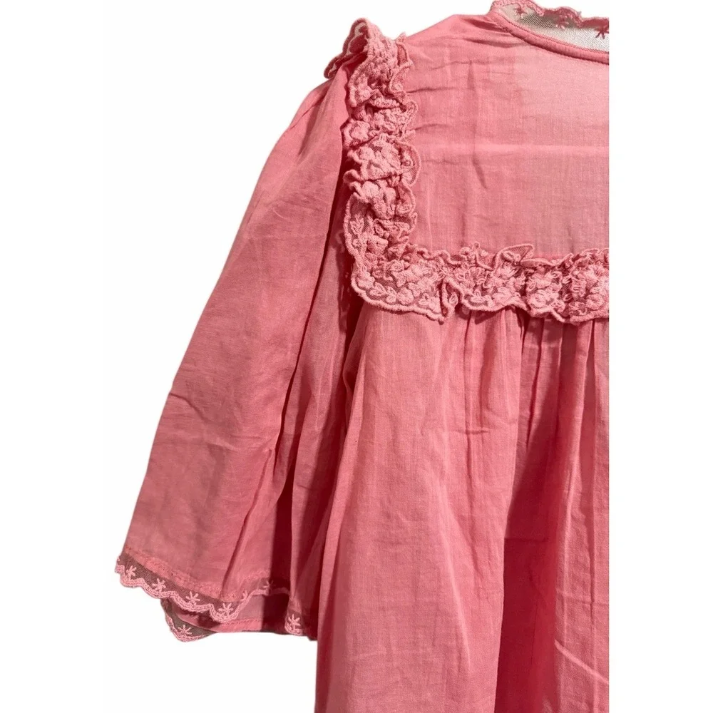 Free People Luna Top Mauve Glow Lace V-Neck Blouse Cropped‎ Women's Size Small